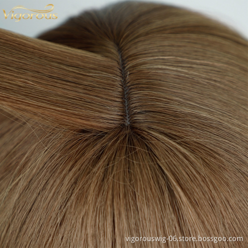 Vigorous Vendor Cheap Wholesale Long Body Natural Wave Ombre Brown Wig With Bangs For Black Women Synthetic Hair Wigs